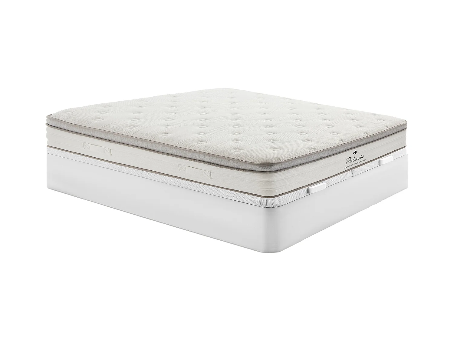 Ensemble 180 x 200 cm sommier coffre blanc + matelas ressorts ensachés 7 zones accueil TPE ép.28cm - ONEBIA de PALACIO