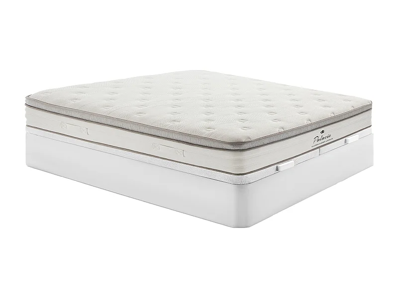 Zestaw 180 x 200 cm łóżko ze skrzynią biały  + materac z 7-strefowymi kieszeniowymi sprężynami z warstwą TPE gr. 28 cm - ONEBIA de PALACIO