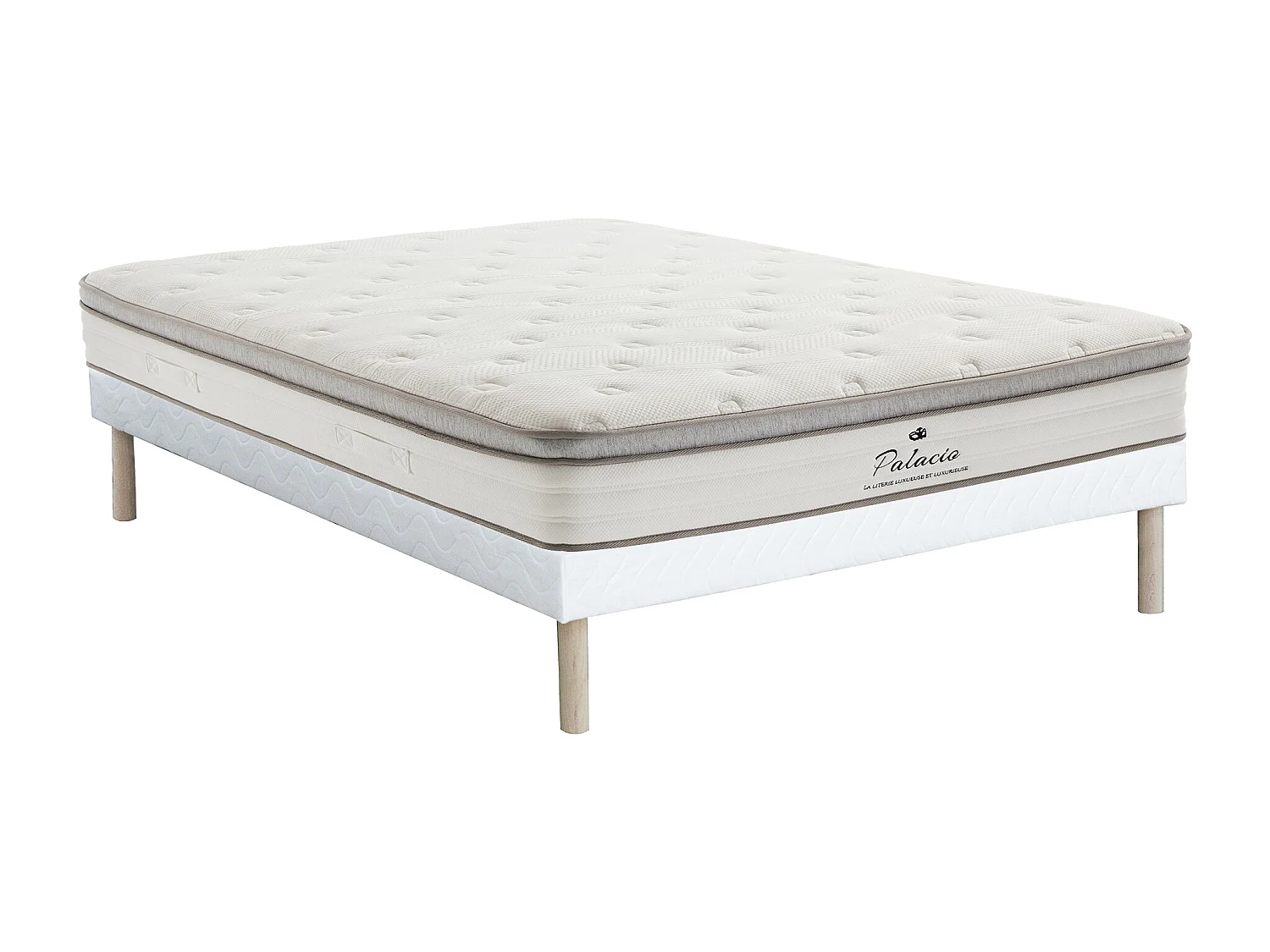 Conjunto 160 x 200 cm somier tapizado + colchón de muelles ensacados 7 zonas recepción TPE esp.28cm - ONEBIA de PALACIO