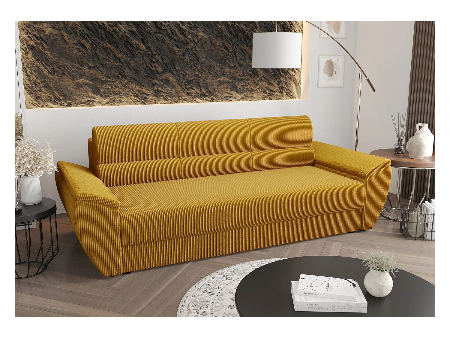 BEDANTE CANAPÉ REBI BIS avec fonction lit POSO 01 Sable avec espace de rangement, coffre de lit, canapé de salon, sofa, canapé-lit, canapé avec coffre