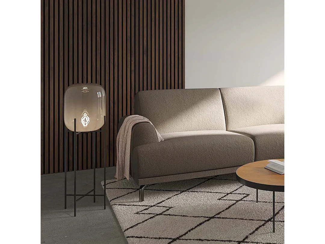 Canapé d'angle 4 places en tissu beige PUZO
