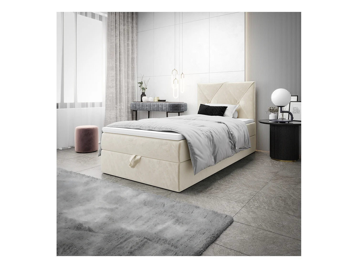 BEDANTE Lit boxspring ALTEA 80x200 Monolith 02 crème lit coffre lit simple lit d’hôtel