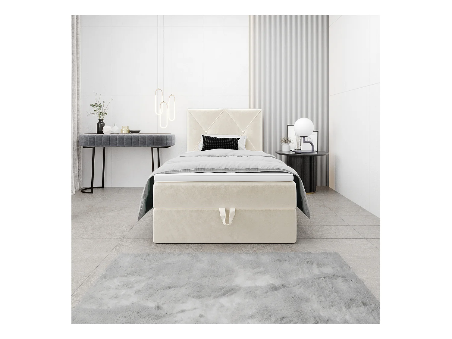 BEDANTE Lit boxspring ALTEA 80x200 Monolith 02 crème lit coffre lit simple lit d’hôtel