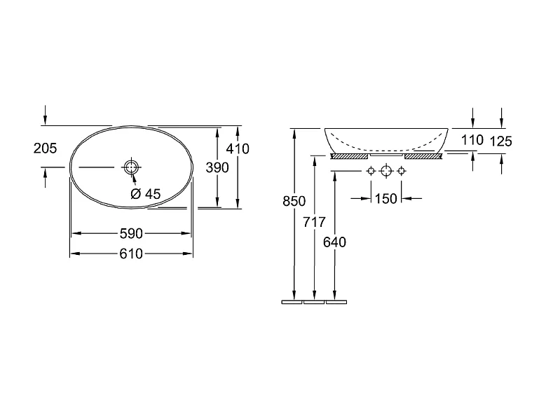 Vasque ovale à poser VILLEROY ET BOCH Artis Noir mat