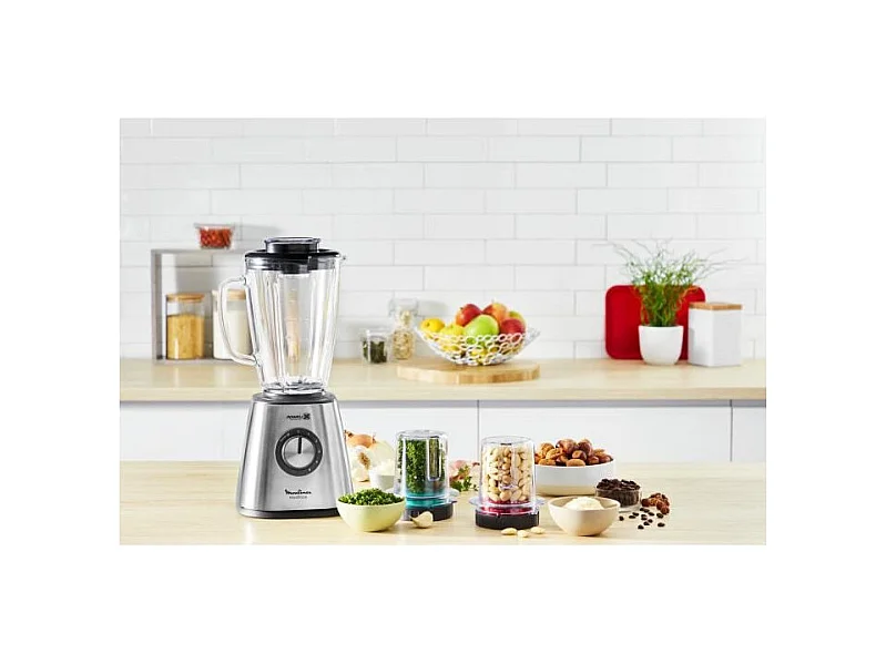 MOULINEX Batidora Batidora Batidora, Potencia 800 W, Cuchillas de Acero Inoxidable, 5 Velocidades, Vaso de Vidrio Térmico de 1,7