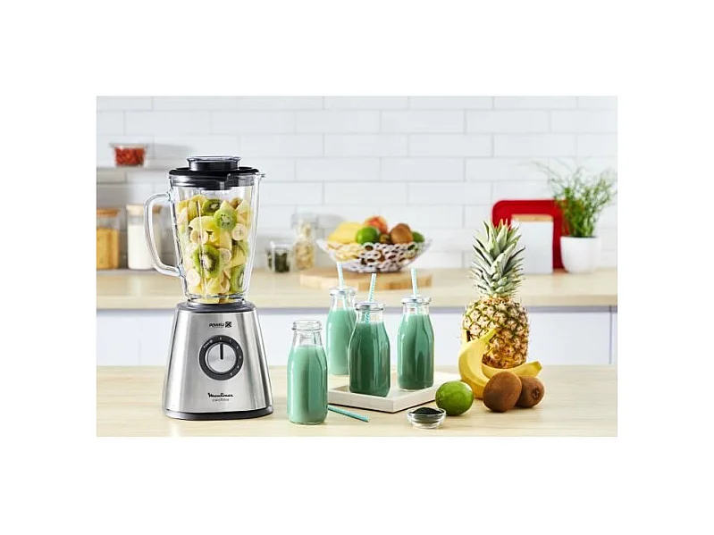 MOULINEX Batidora Batidora Batidora, Potencia 800 W, Cuchillas de Acero Inoxidable, 5 Velocidades, Vaso de Vidrio Térmico de 1,7