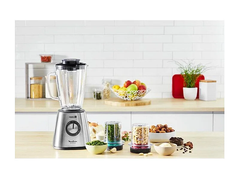 MOULINEX Batidora Batidora Batidora, Potencia 800 W, Cuchillas de Acero Inoxidable, 5 Velocidades, Vaso de Vidrio Térmico de 1,7