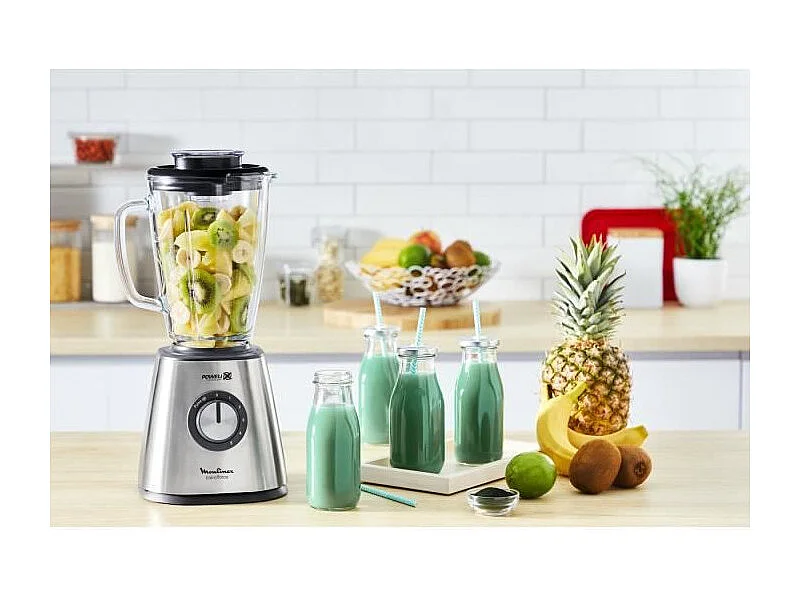 MOULINEX Batidora Batidora Batidora, Potencia 800 W, Cuchillas de Acero Inoxidable, 5 Velocidades, Vaso de Vidrio Térmico de 1,7