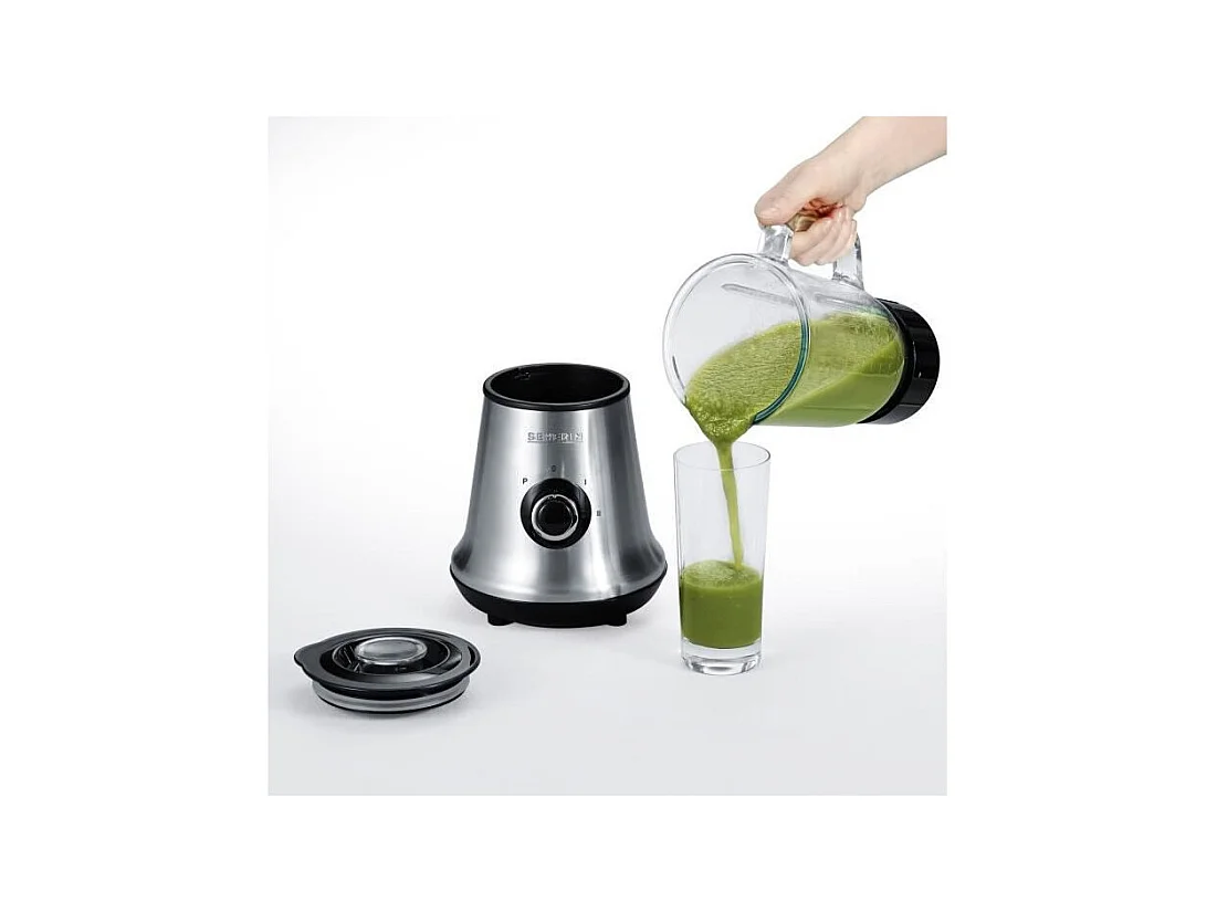 SEVERIN SM3734 Blender, recipient en verre d1L amovible, 2 vitesses + fonction pulse, 22 000 tours/min, range cable, inox / Noir