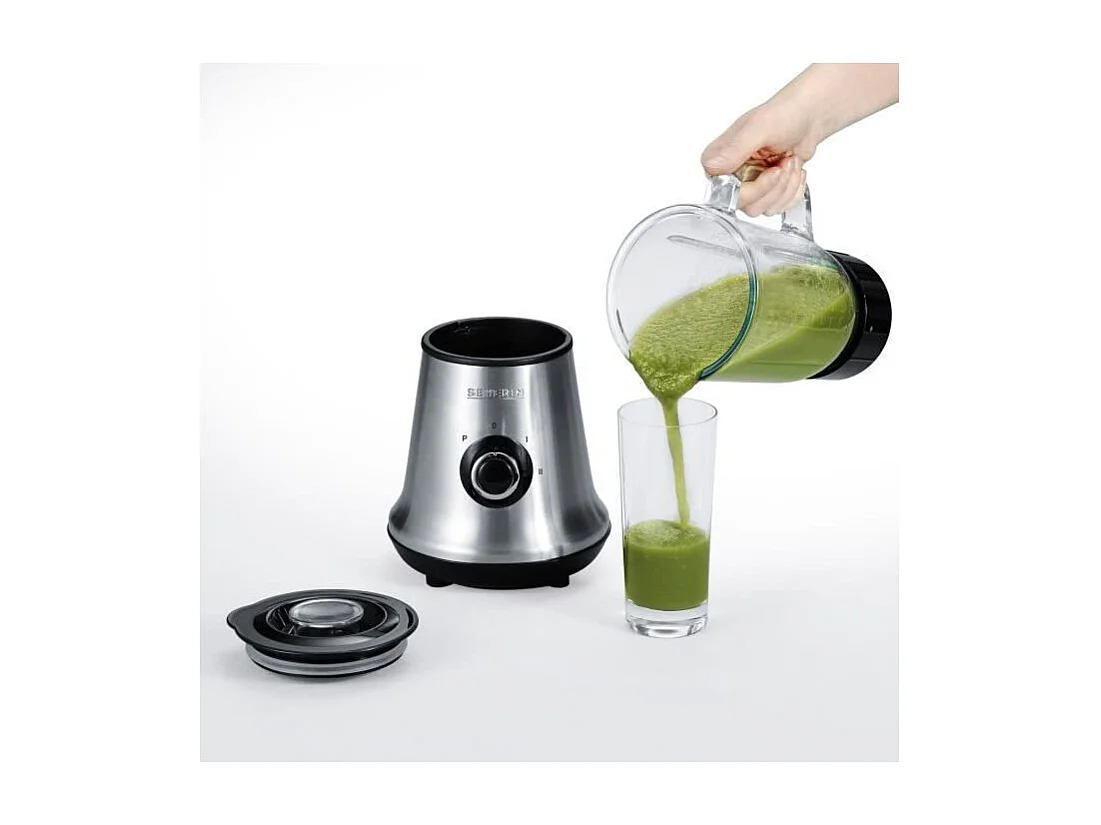 SEVERIN SM3734 Blender, recipient en verre d1L amovible, 2 vitesses + fonction pulse, 22 000 tours/min, range cable, inox / Noir