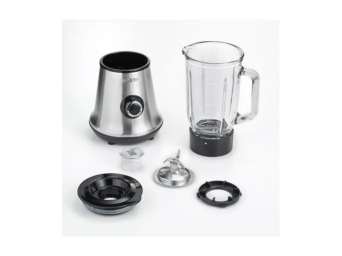 SEVERIN SM3734 Blender, recipient en verre d1L amovible, 2 vitesses + fonction pulse, 22 000 tours/min, range cable, inox / Noir