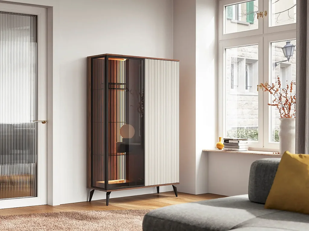 Vitrine AMBIHOME RAVEN - Caxemira/Noz, C103xP39xA162cm