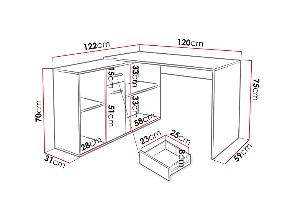 Secretária c/Armário AMBIHOME MANDO Branco 122x120x75cm
