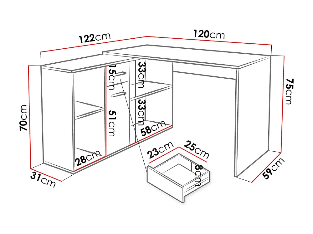 Secretária c/Armário AMBIHOME MANDO Branco 122x120x75cm