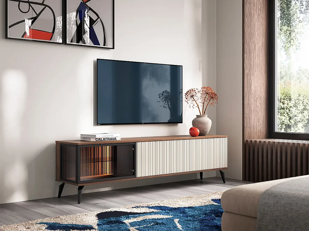 Móvel TV AMBIHOME RAVEN - Caxemira/Noz, C180xP39xA50cm