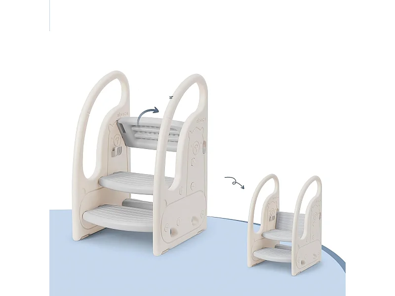 Onasti Escabeau réglable en hauteur à trois niveaux pour enfants avec barre de confort, de 1,5 à 6 ans (Gris)