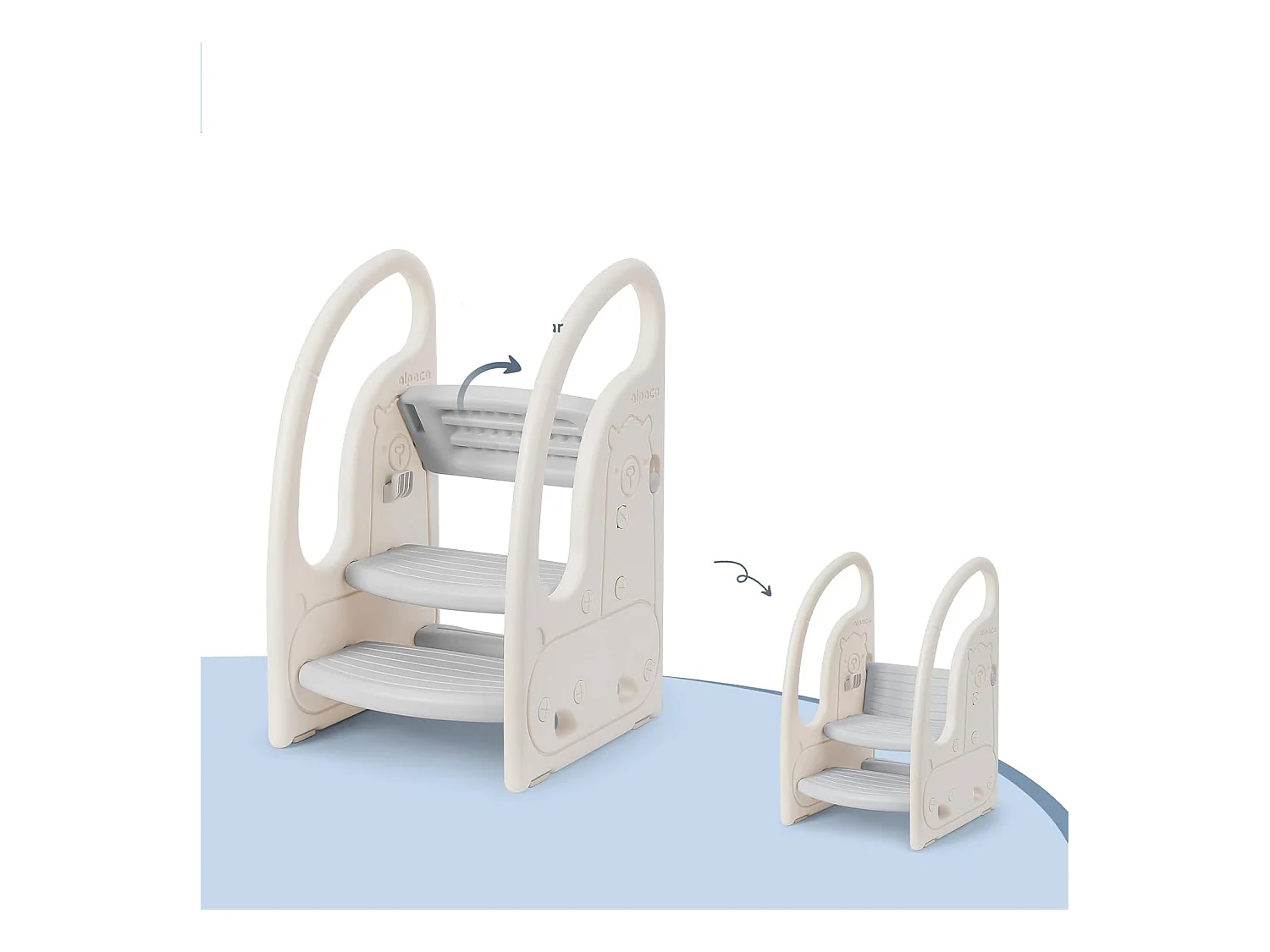 Onasti Escabeau réglable en hauteur à trois niveaux pour enfants avec barre de confort, de 1,5 à 6 ans (Gris)