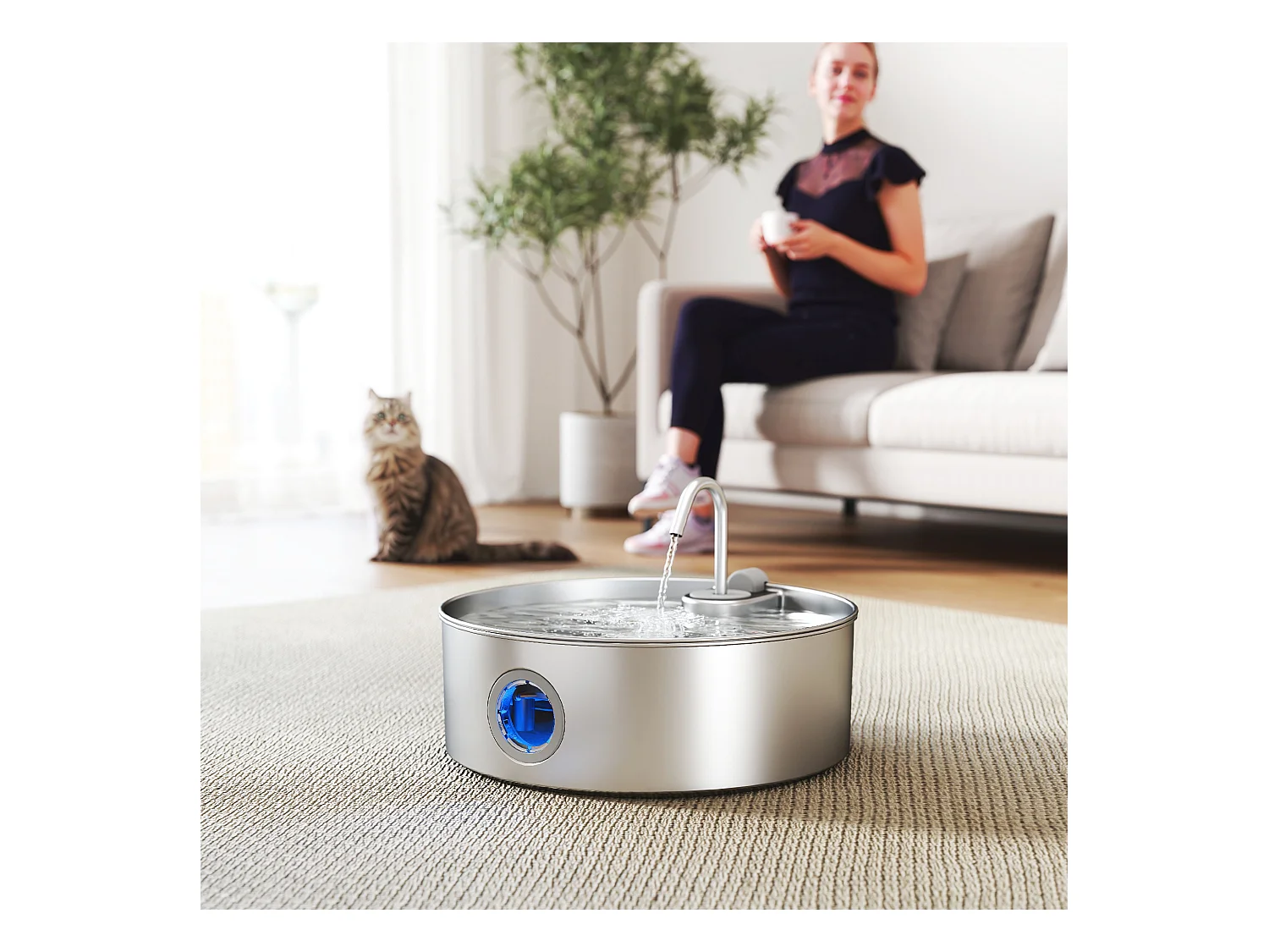 Fontanella per gatto da 7l con luce led 30.5x31.2x19.3 cm argento
