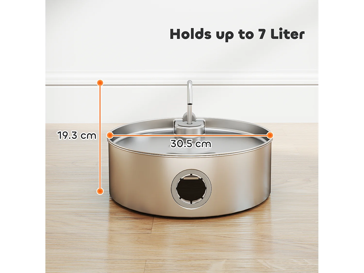 Fontanella per gatto da 7l con luce led 30.5x31.2x19.3 cm argento