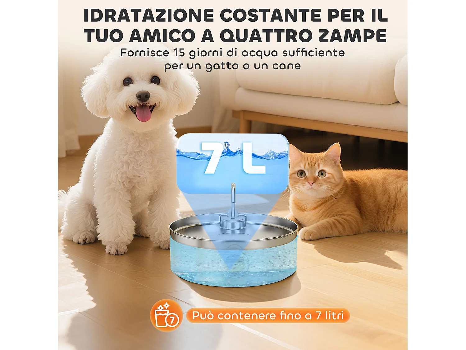 Fontanella per gatto da 7l con luce led 30.5x31.2x19.3 cm argento