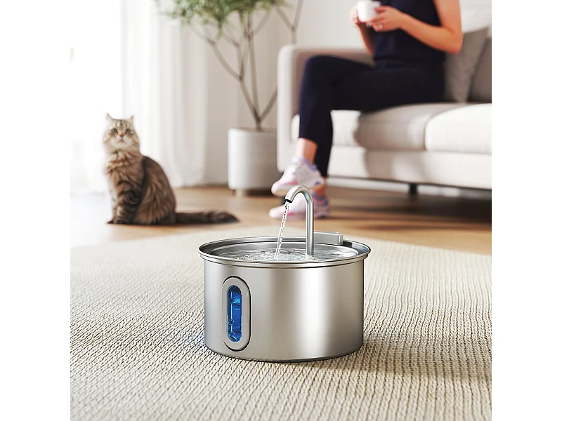 Fontanella per gatto da 2.5l con luce led 19.4x19.4x18.7 cm, argento