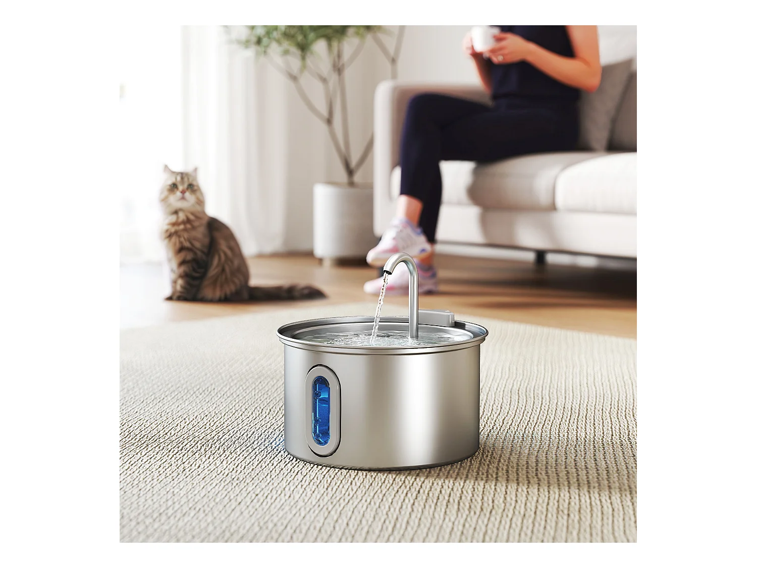 Fontanella per gatto da 2.5l con luce led 19.4x19.4x18.7 cm, argento