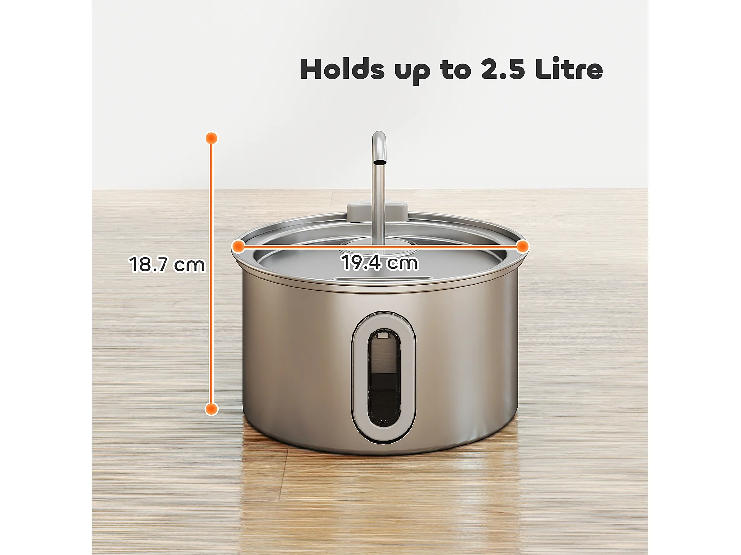 Fontanella per gatto da 2.5l con luce led 19.4x19.4x18.7 cm, argento