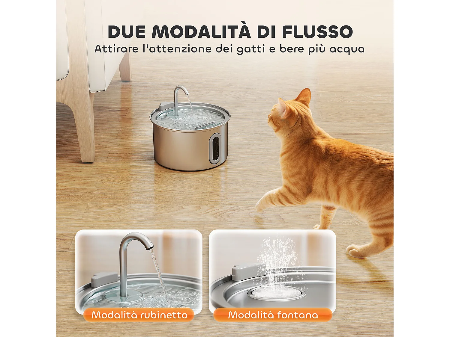 Fontanella per gatto da 2.5l con luce led 19.4x19.4x18.7 cm, argento