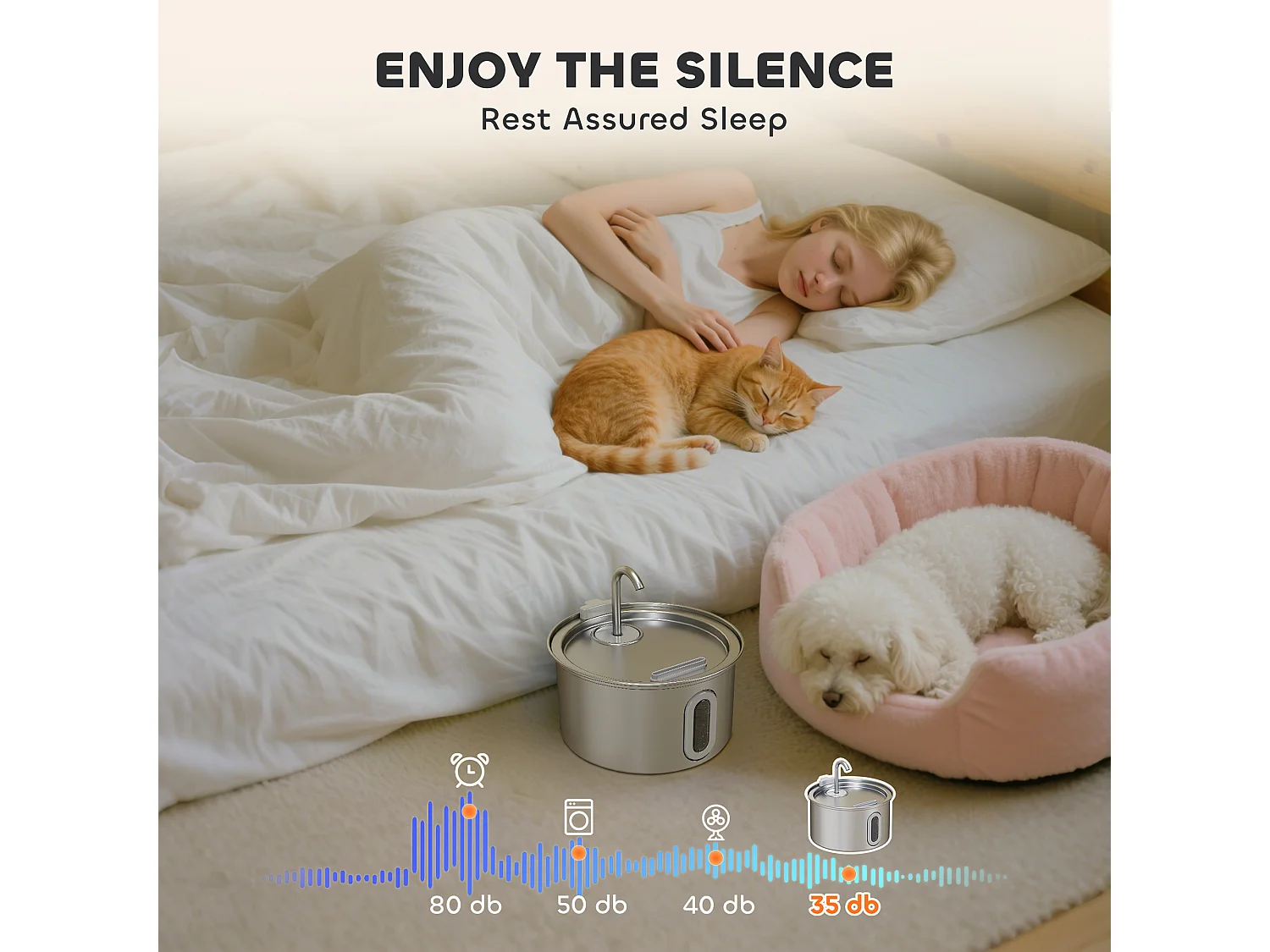 Fontanella per gatto da 2.5l con luce led 19.4x19.4x18.7 cm, argento