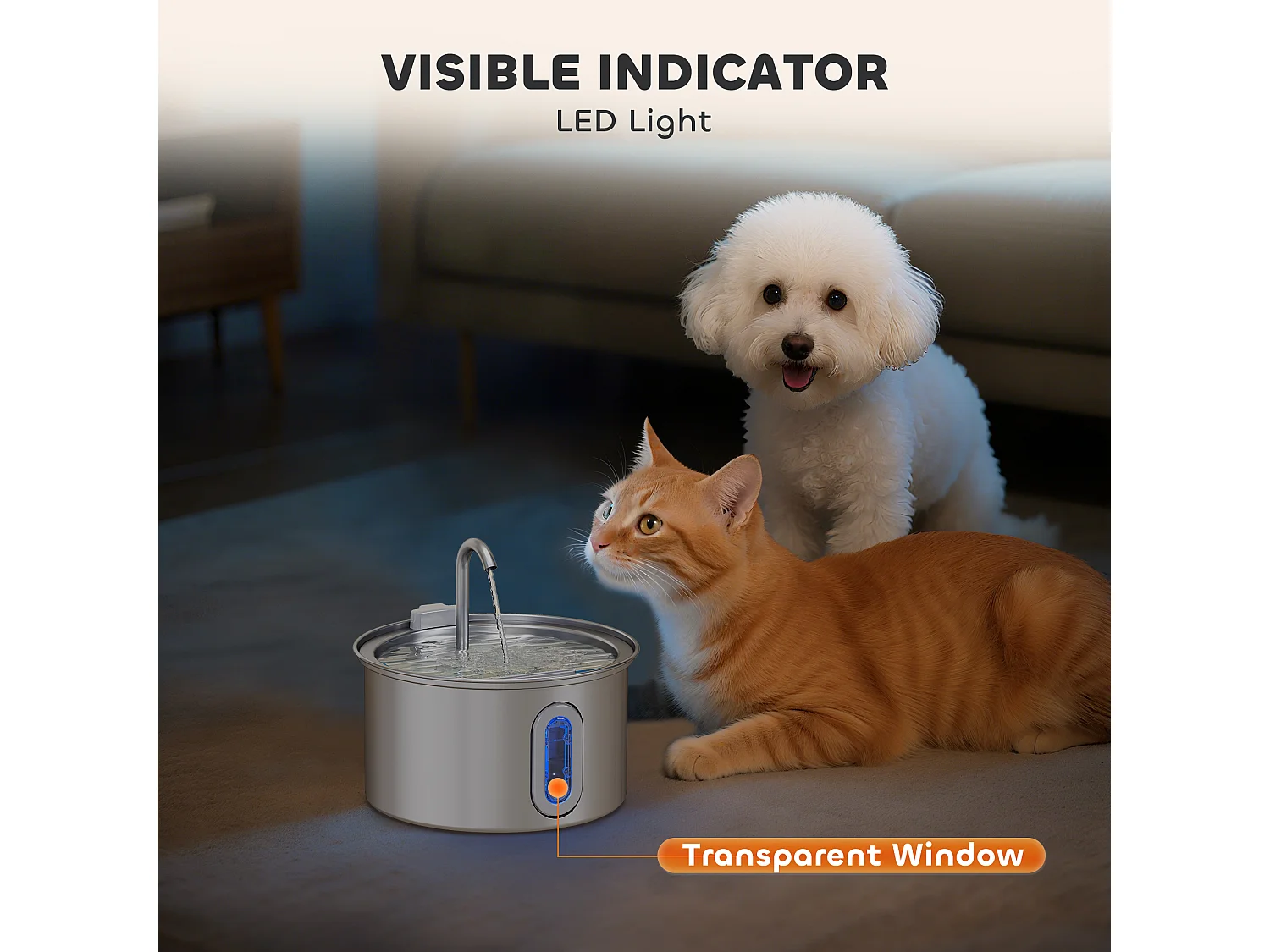 Fontanella per gatto da 2.5l con luce led 19.4x19.4x18.7 cm, argento