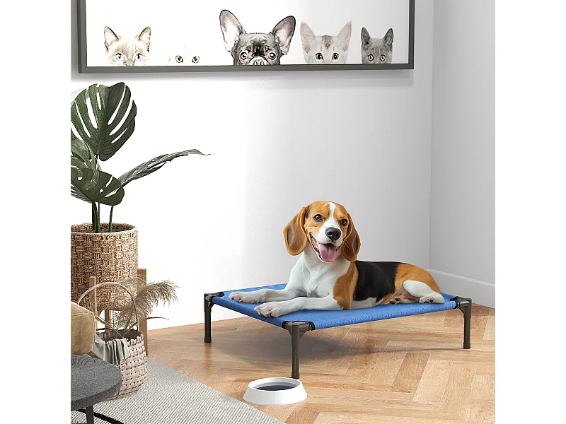 Lettino per cani rialzato pieghevole da interno ed esterno 76x61x18cm blu