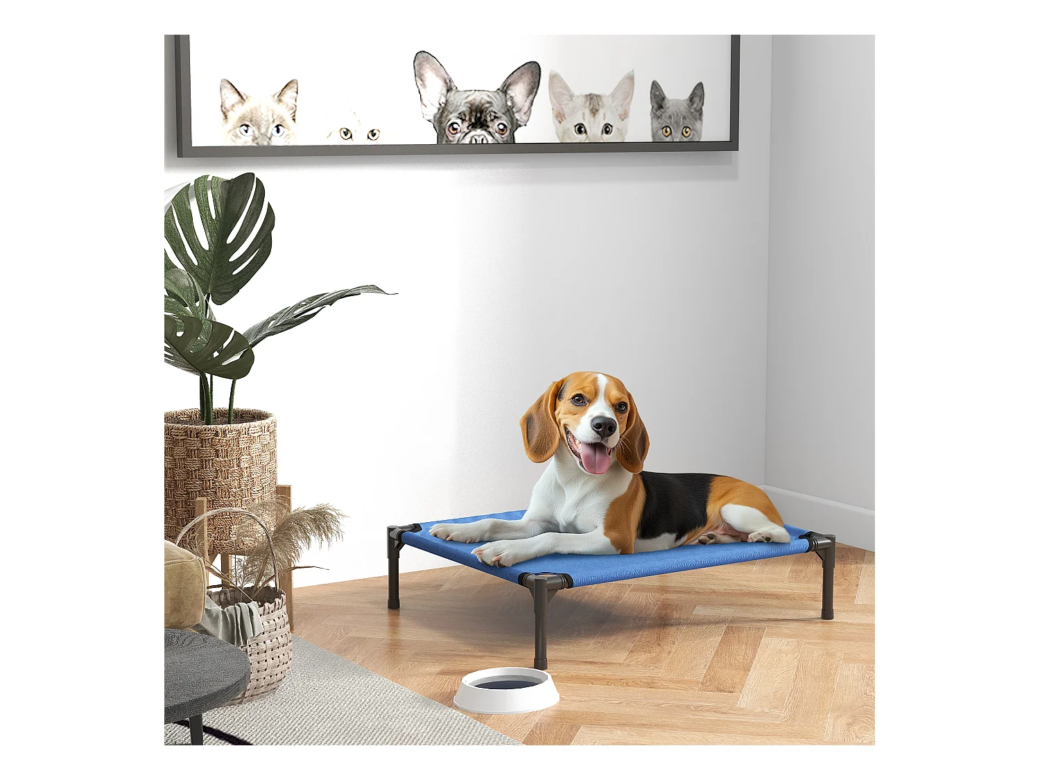 Lettino per cani rialzato pieghevole da interno ed esterno 76x61x18cm blu