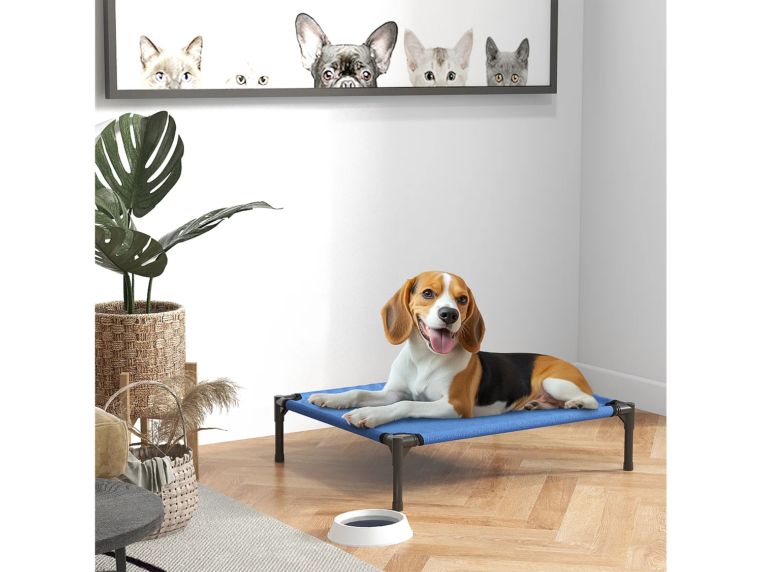 Lettino per cani rialzato pieghevole da interno ed esterno 76x61x18cm blu