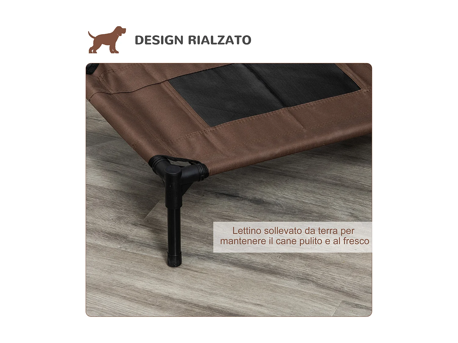 Lettino per cani rialzato e portatile con seduta traspirante nero e caffè