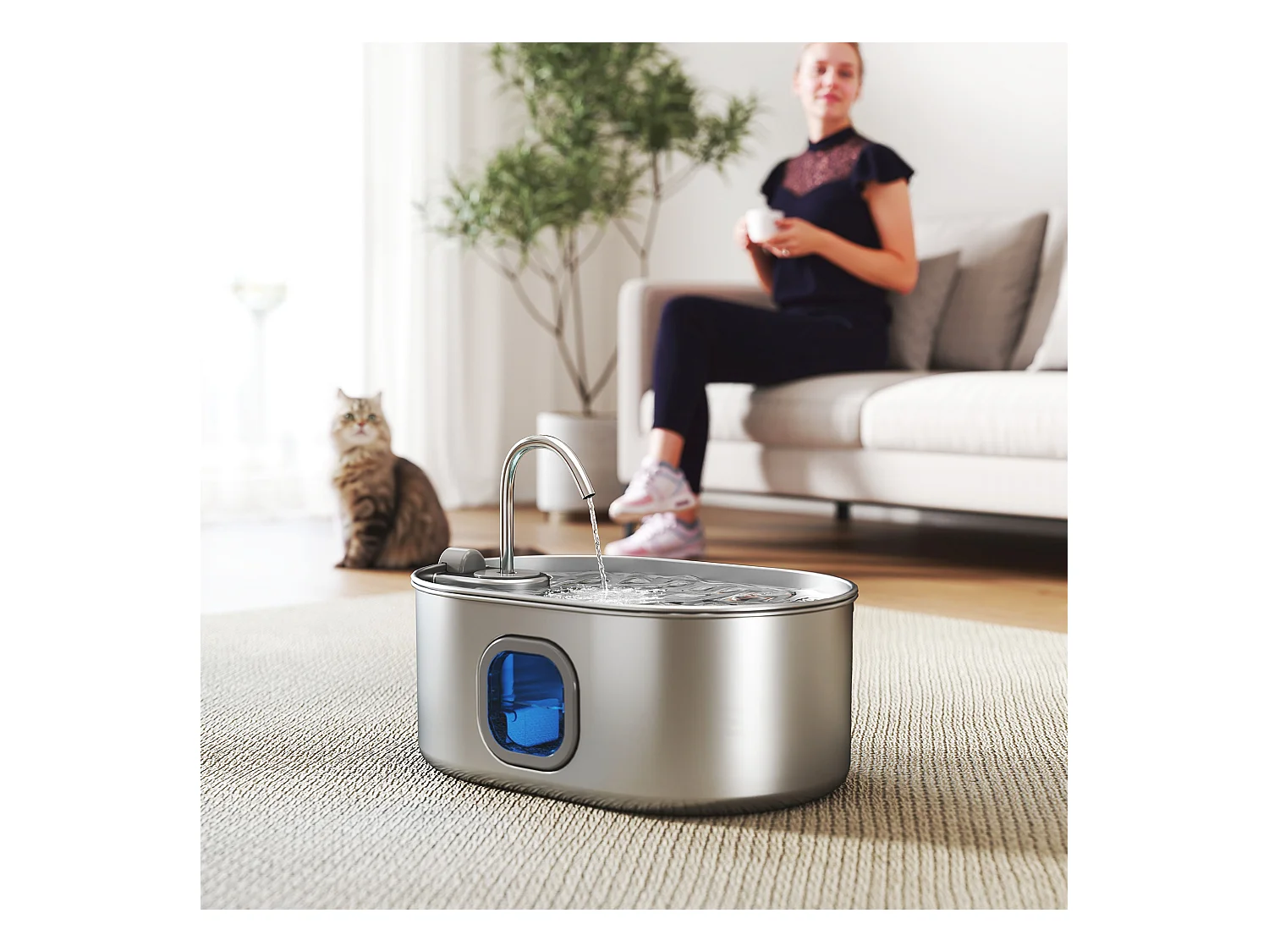 Fontanella per gatto da 7l con luce led 32x22.1x22.3 cm argento