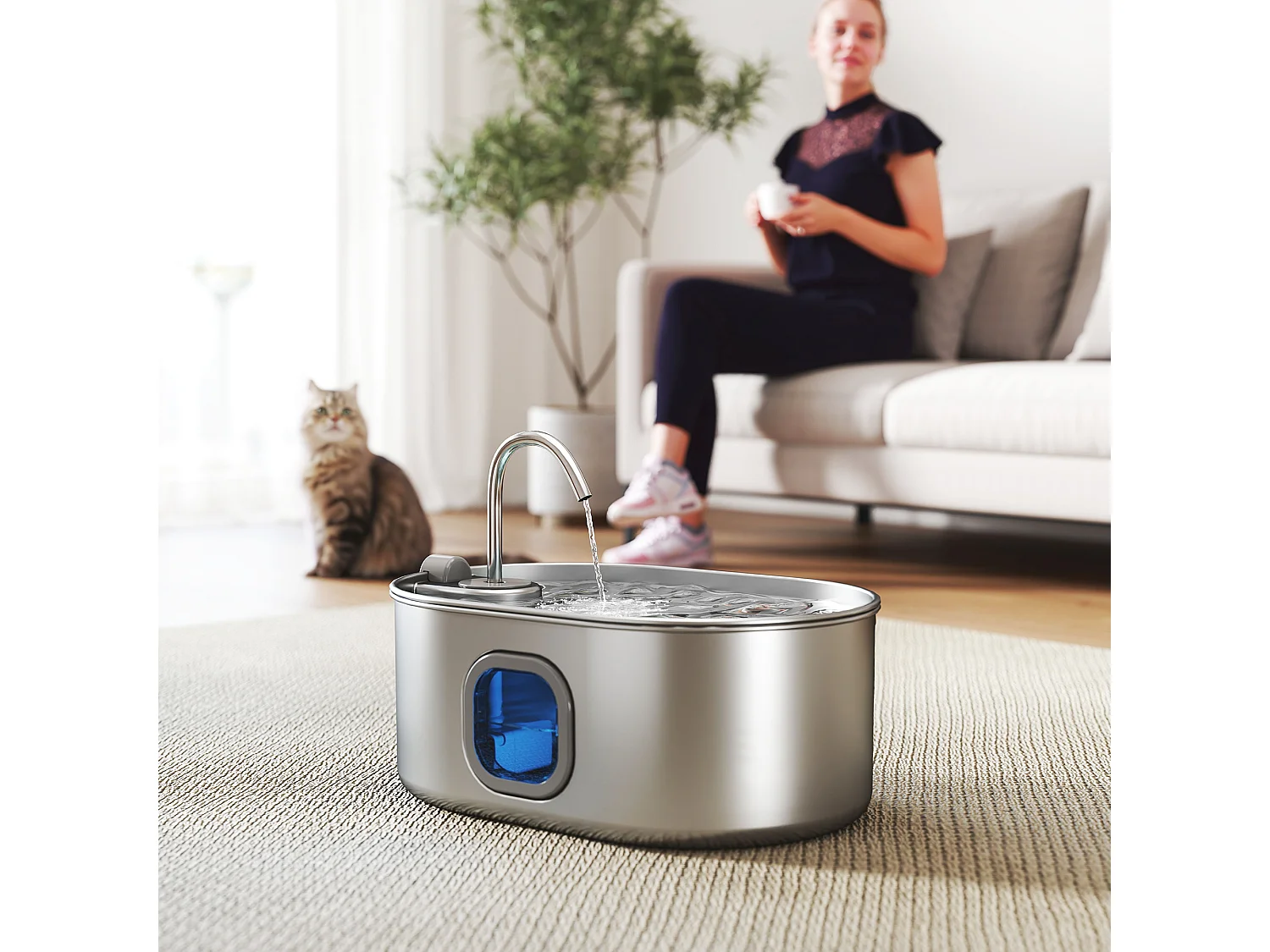 Fontanella per gatto da 7l con luce led 32x22.1x22.3 cm argento