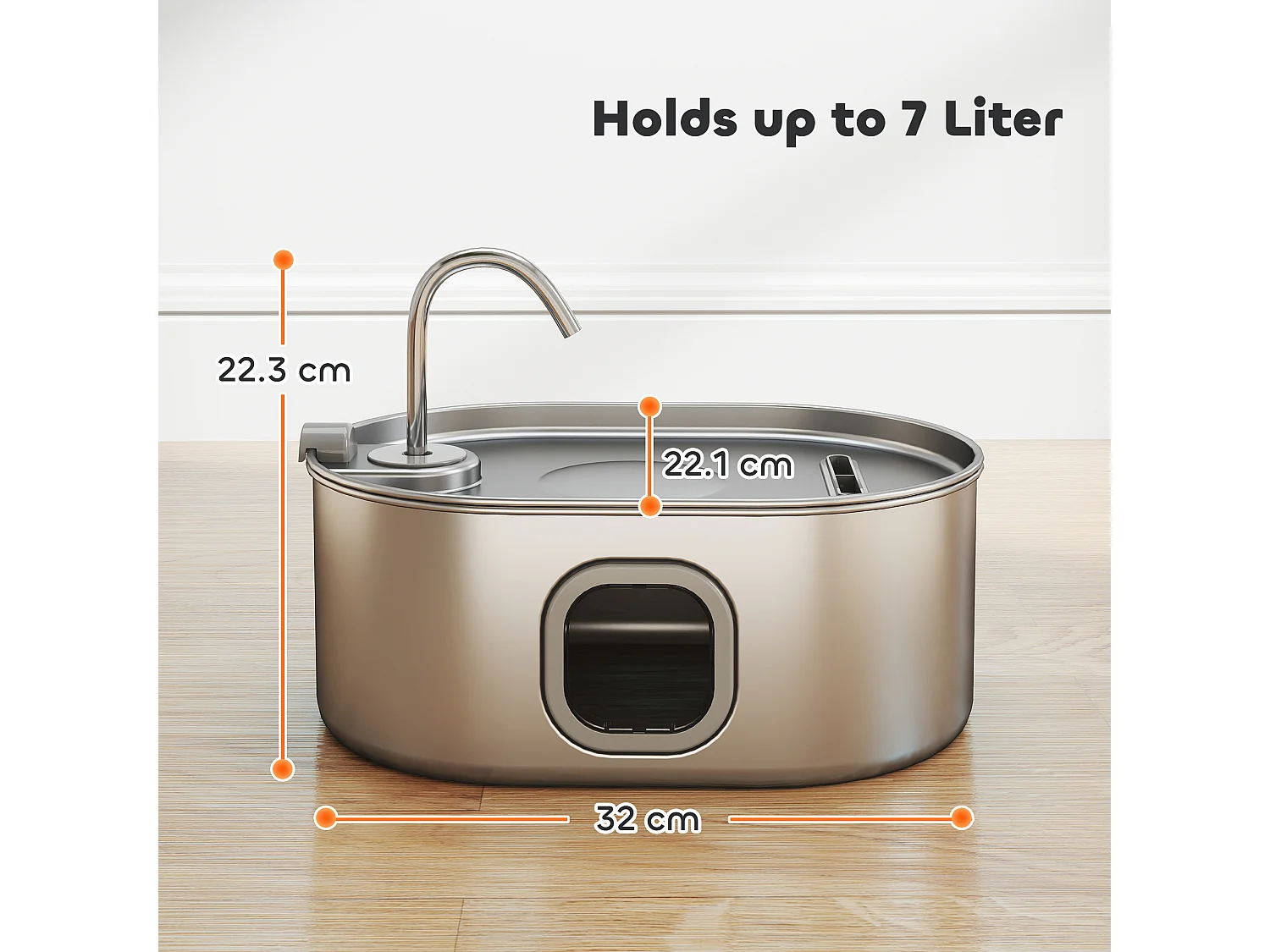 Fontanella per gatto da 7l con luce led 32x22.1x22.3 cm argento