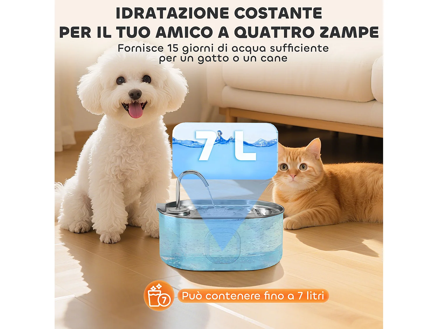 Fontanella per gatto da 7l con luce led 32x22.1x22.3 cm argento