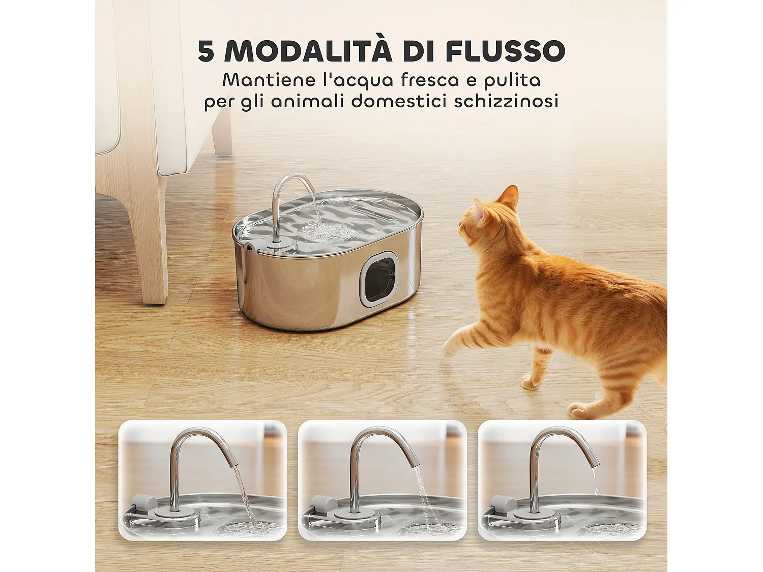 Fontanella per gatto da 7l con luce led 32x22.1x22.3 cm argento