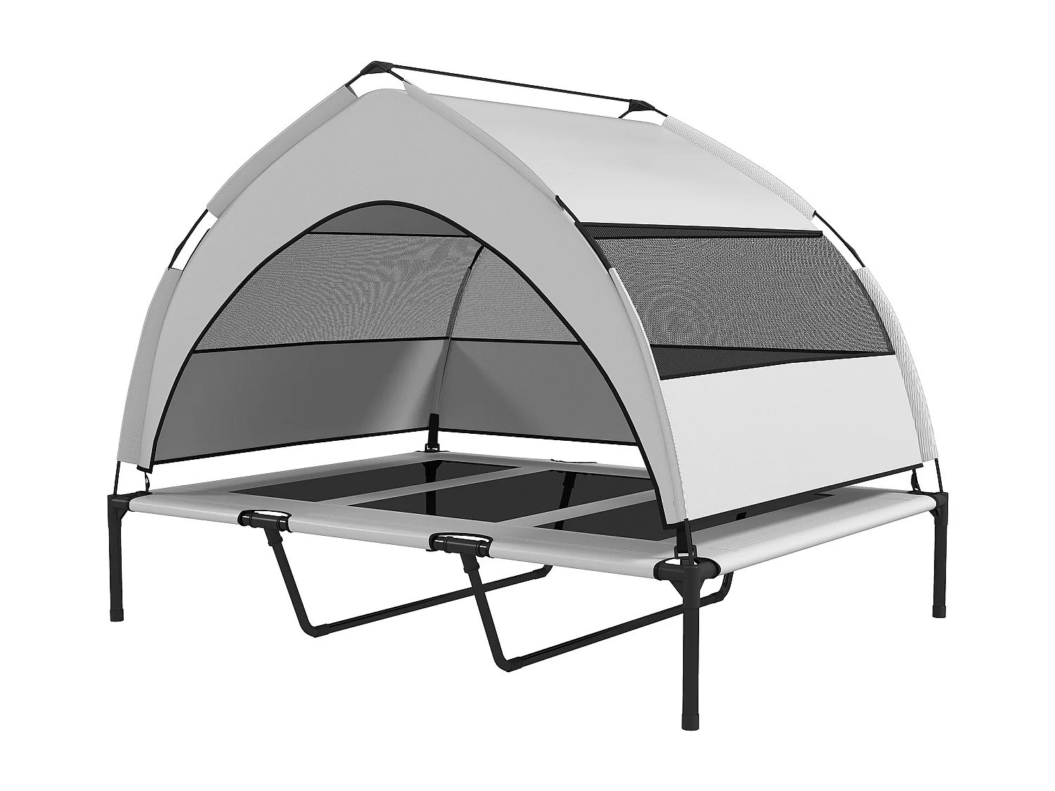 Lettino per cani rialzato con copertura a 3 lati rimovibile grigio e nero