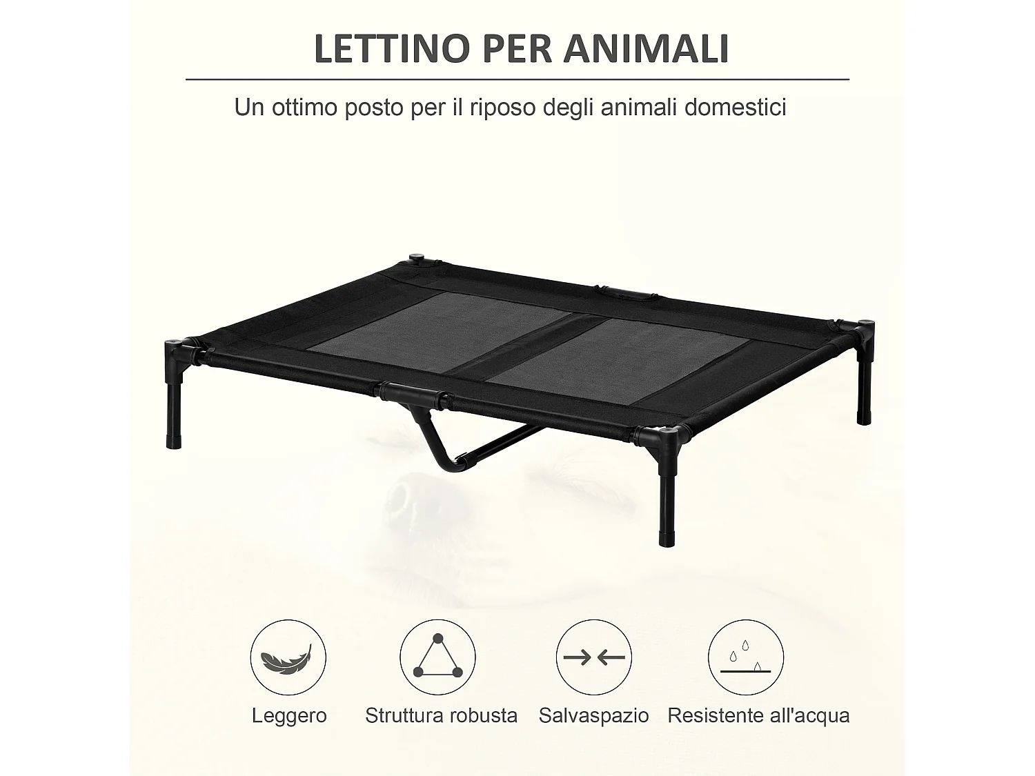 Brandina per cani grandi in metallo e tessuto con borsa di trasporto nero