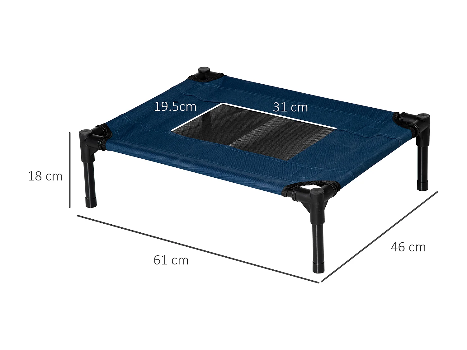 Lettino per cani rialzato e portatile con seduta traspirante nero marrone
