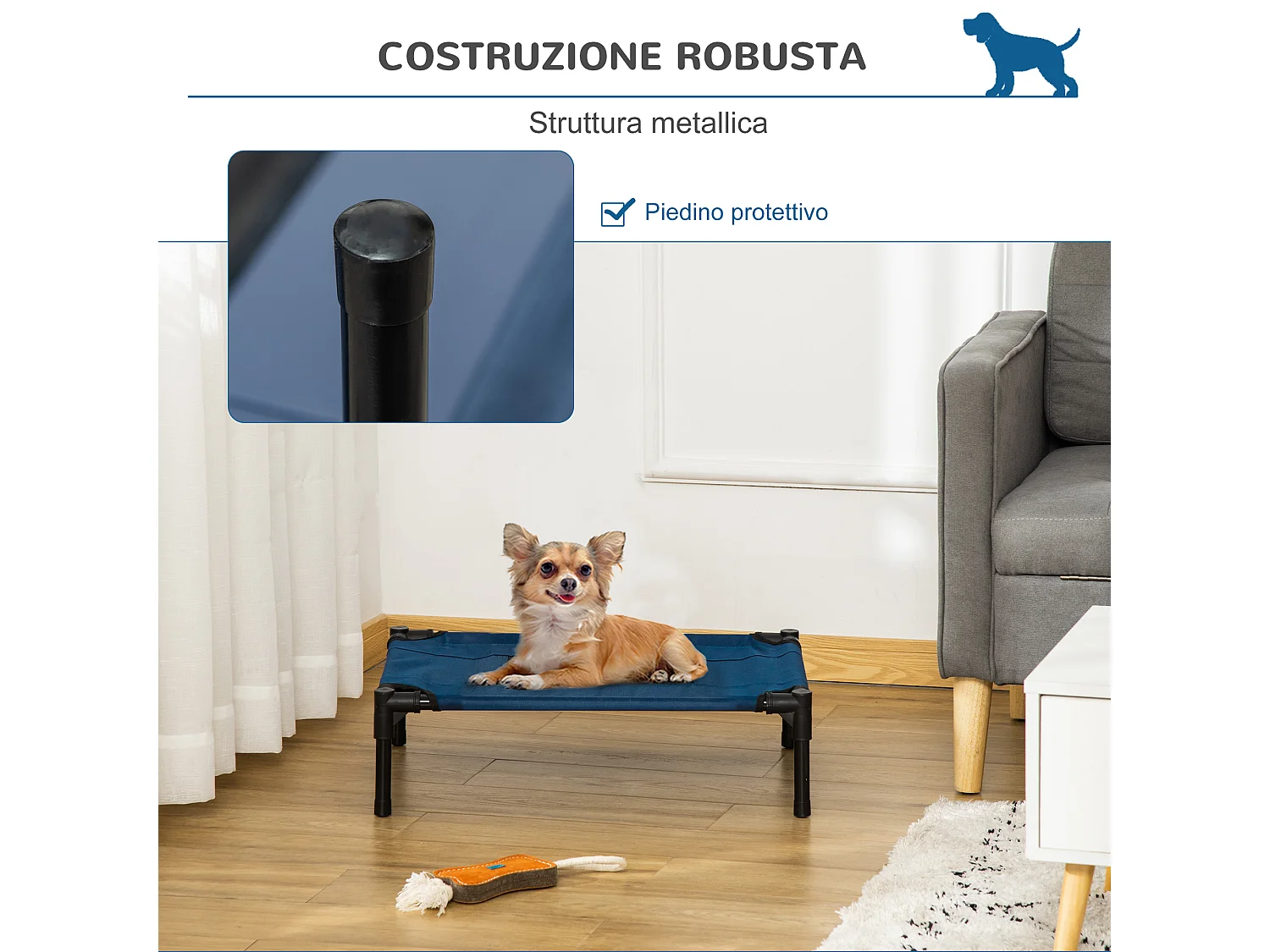 Lettino per cani rialzato e portatile con seduta traspirante nero marrone