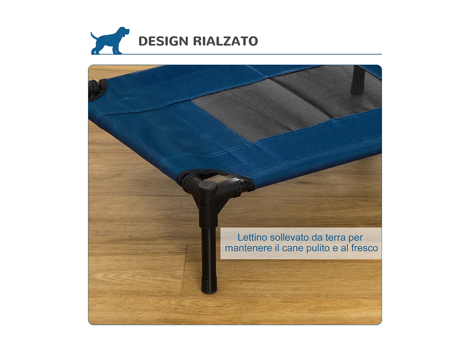 Lettino per cani rialzato e portatile con seduta traspirante nero marrone