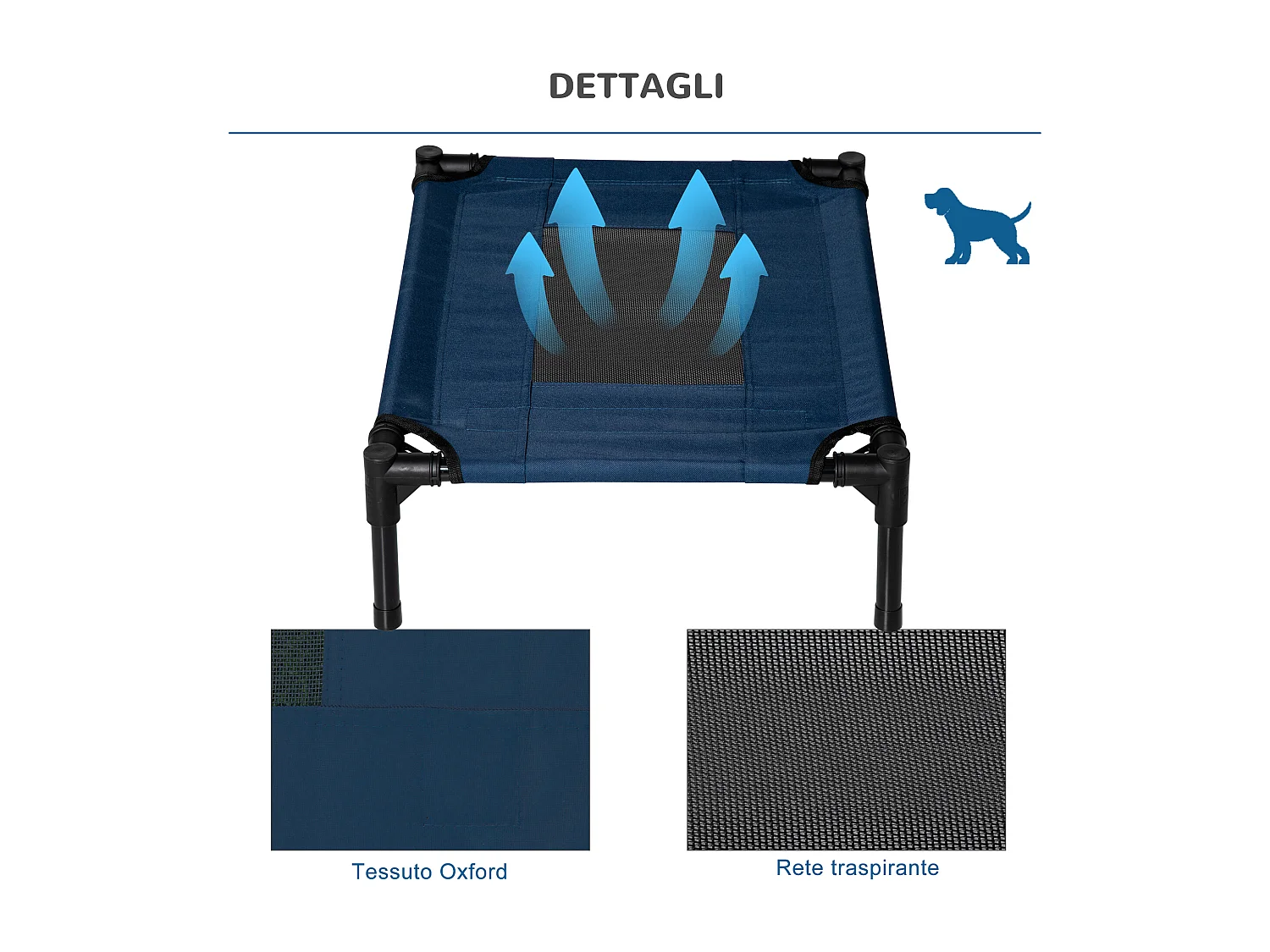 Lettino per cani rialzato e portatile con seduta traspirante nero marrone