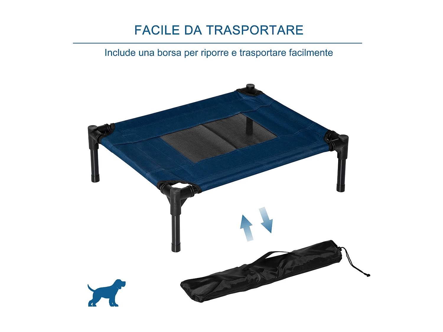 Lettino per cani rialzato e portatile con seduta traspirante nero marrone