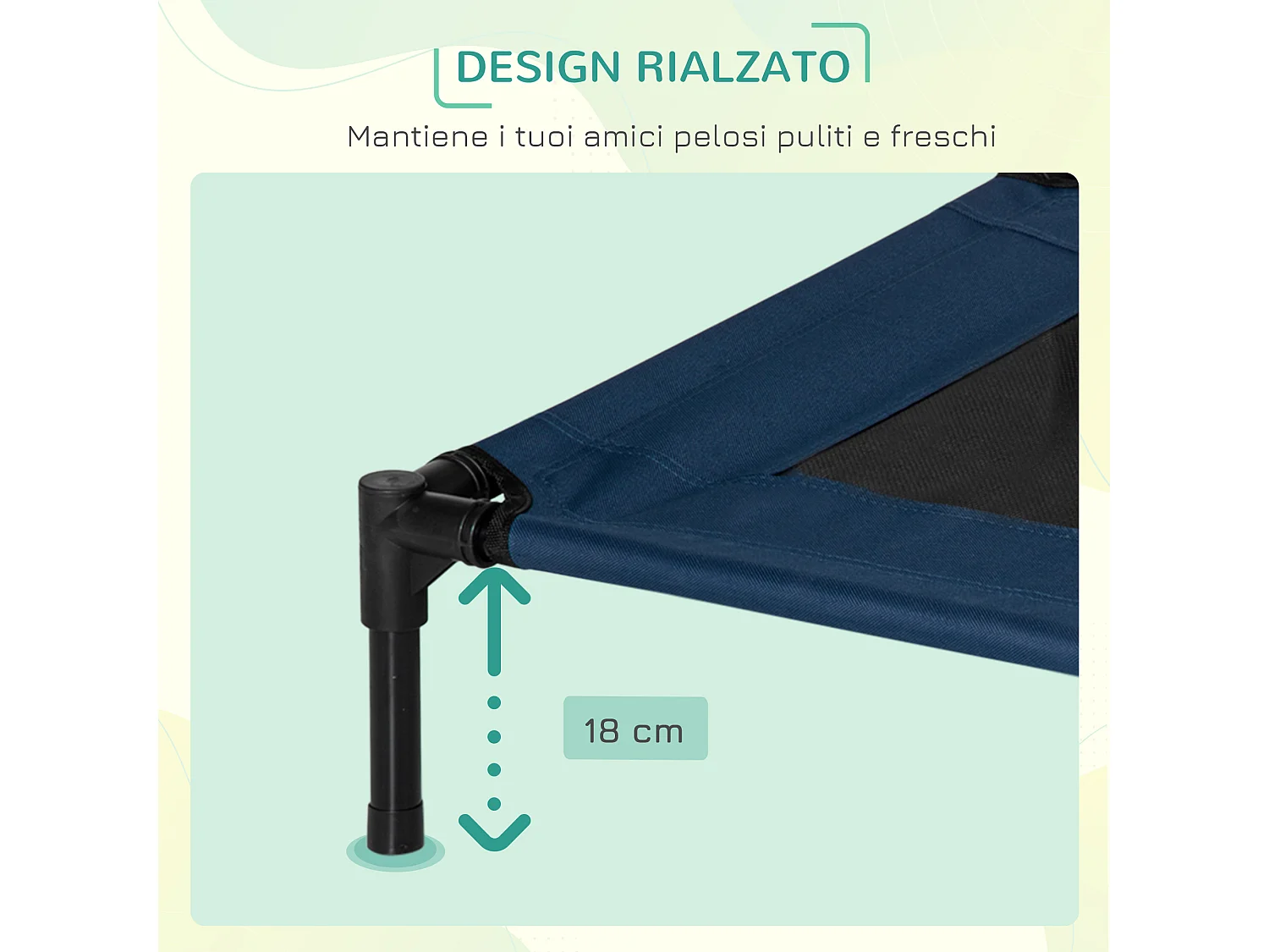 Letto rialzato per cani fino 20kg, campeggio, impermeabile - 76x61x18cm
