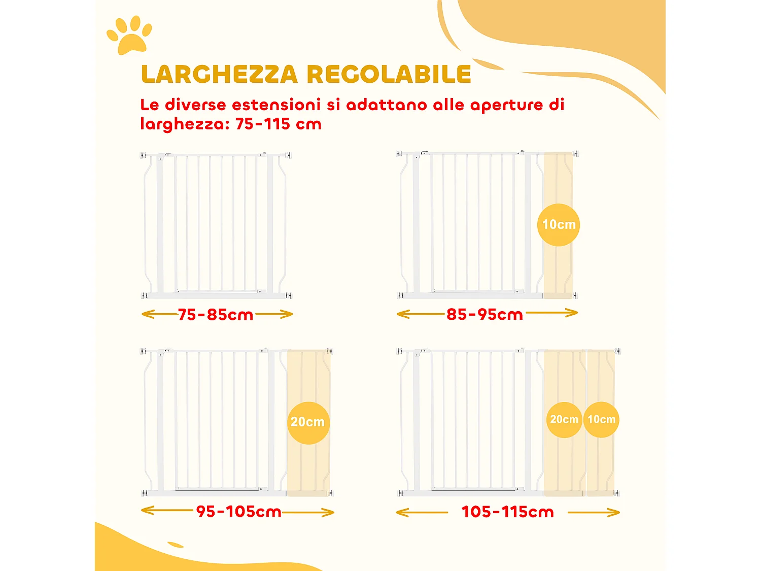 Cancelletto di sicurezza per cani estensibile 75-115cm in acciaio e abs