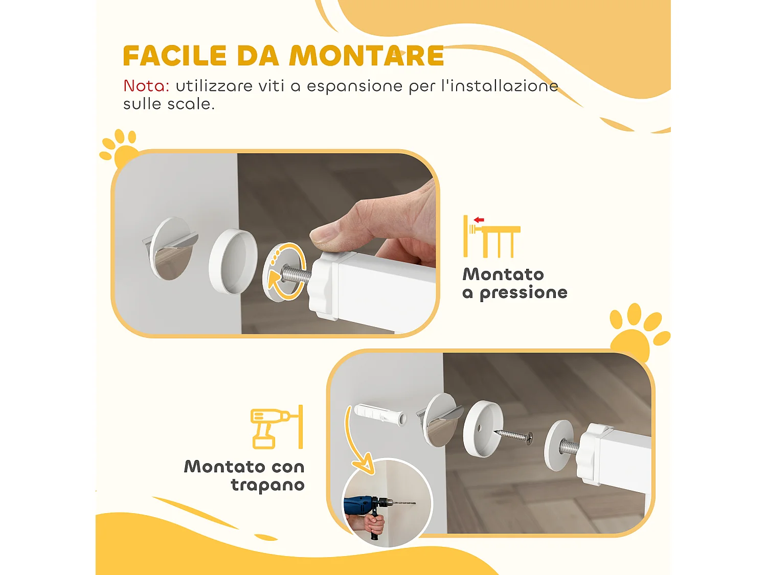 Cancelletto di sicurezza per cani estensibile 75-115cm in acciaio e abs