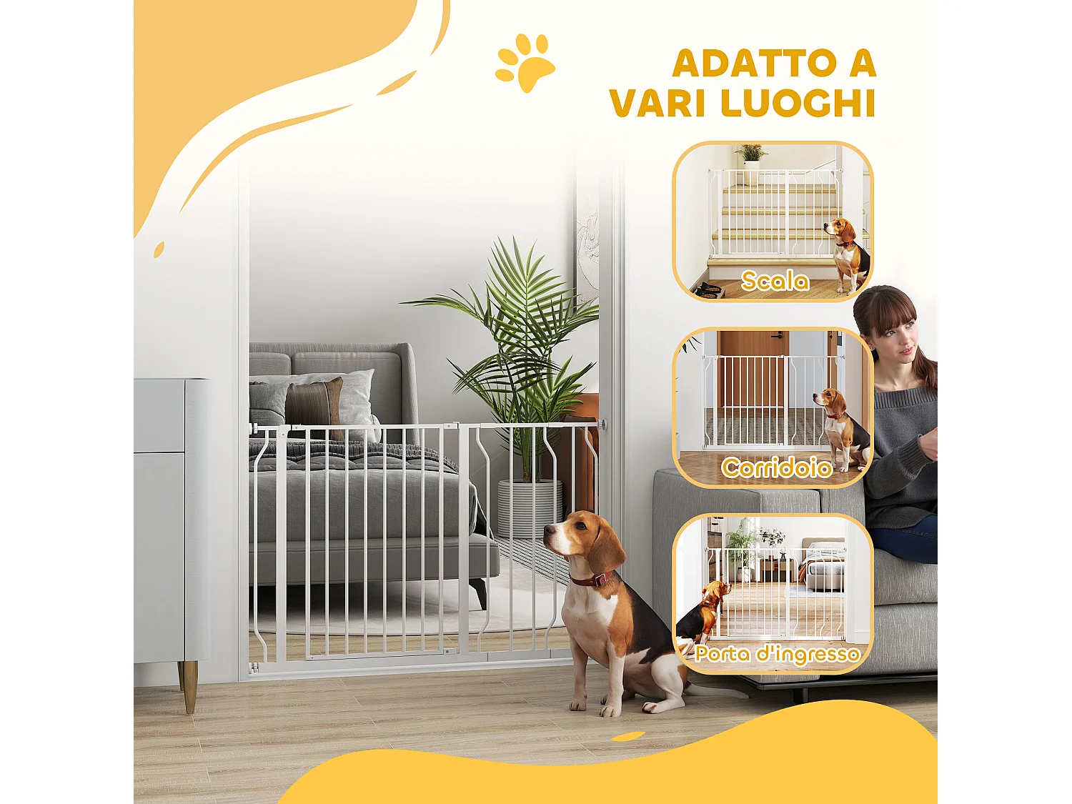Cancelletto di sicurezza per cani estensibile 75-115cm in acciaio e abs